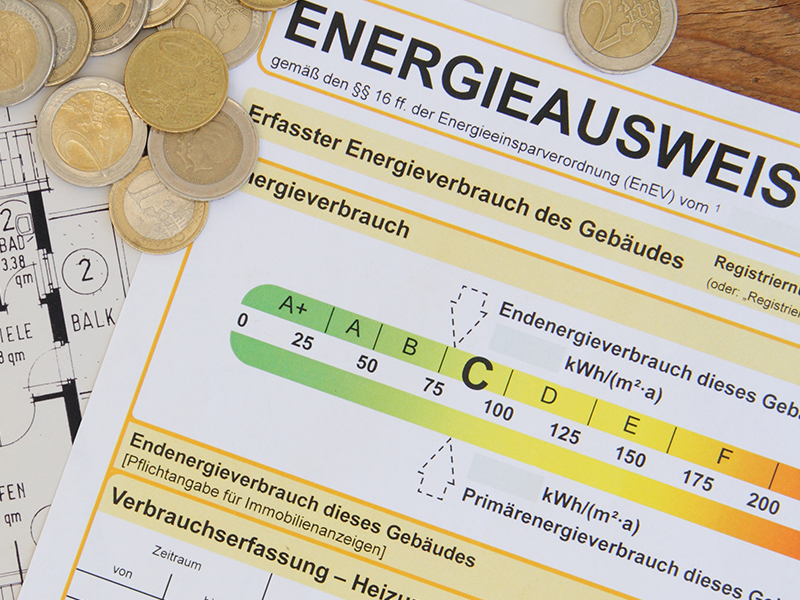 Energieausweis und Geld auf Tisch